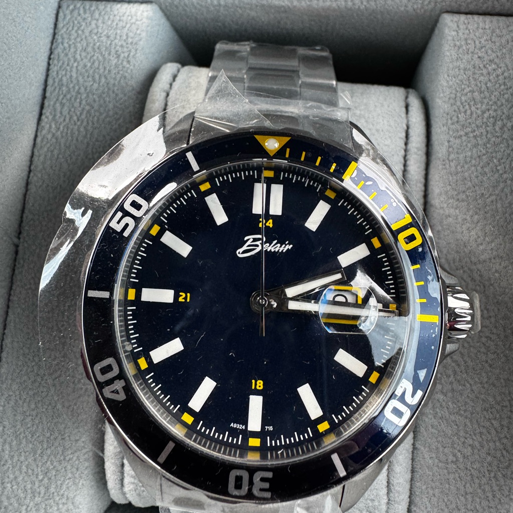 Men's Belair Blue And With Yellow Accents Silver Watch Brand New